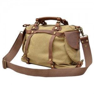 TP8 Vamp 2 Vintage™ Canvas Leder schultertasche Handgepäck Reisetasche Weekender fur Männer und Frauen - khaki